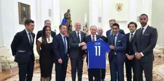 Russias President Putin attends a meeting with former soccer players and officials in Moscow