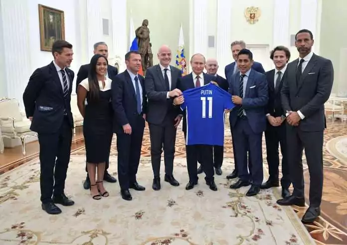 Russias President Putin attends a meeting with former soccer players and officials in Moscow