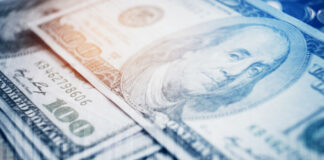 Dollar bills and finance and banking on digital stock market financial exchange