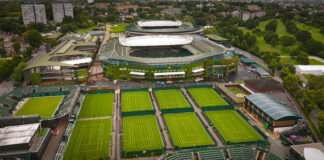 Wimbledon Flight over the famous Tennis courts aerial view over the Tennis courts LONDON, UNITED KINGDOM MAY 27,