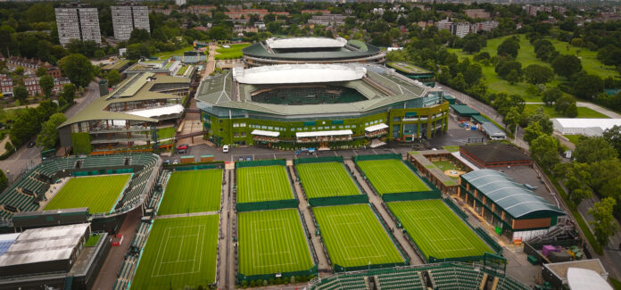 Wimbledon Flight over the famous Tennis courts aerial view over the Tennis courts LONDON, UNITED KINGDOM MAY 27, Wimbledon Flight over the famous Tennis courts aerial view over the Tennis courts LONDON, UNITED KINGDOM MAY 27,