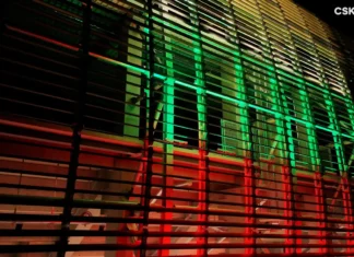 В националните цветове: ЦСКА отново тества осветлението на новия стадион (ВИДЕО) tsska stadion